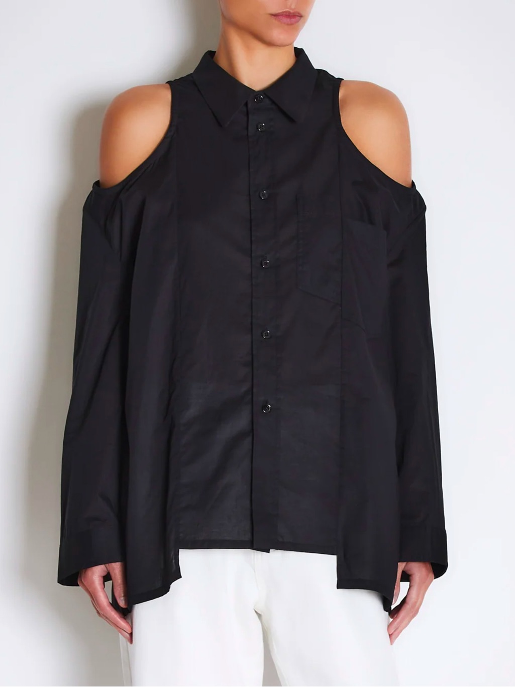 Roucha Twombly Cold Shoulder Poplin Shirt In Black Size Bb - Small/Medium